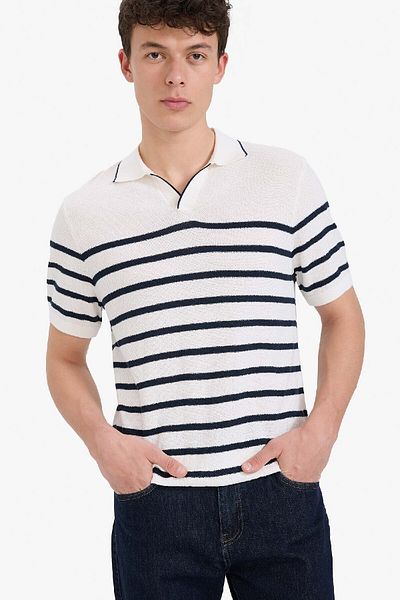 DeFacto 100% Cotton Standard Fit Short Sleeve Striped Polo T-Shirt E5861Ax25Sp