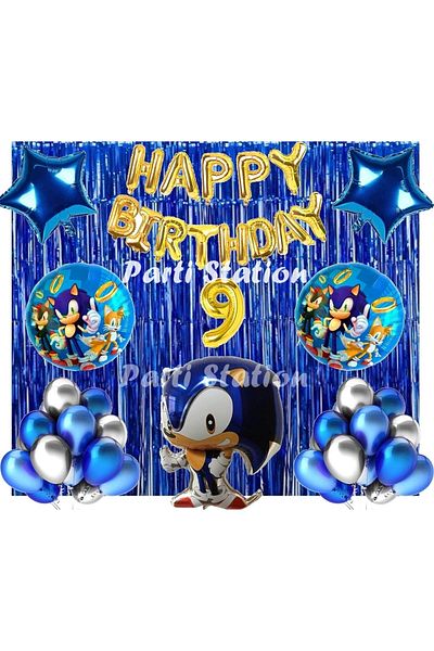 Parti Station Dark Blue Fox Sonic Boom Concept 9 Years Old Balloon Set Sonic Theme Birthday Background Decoration Balloon Set
