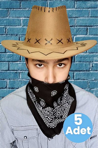 Uniquetrenders 5-Piece Bandana Nubuck Cowboy Hat (8-14 Years Old)