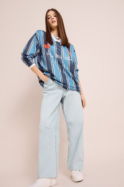DeFacto Coool Oversize Wide Fit Polo Neck Printed Jersey Fabric Long Sleeve T-Shirt E5373Ax25Sp