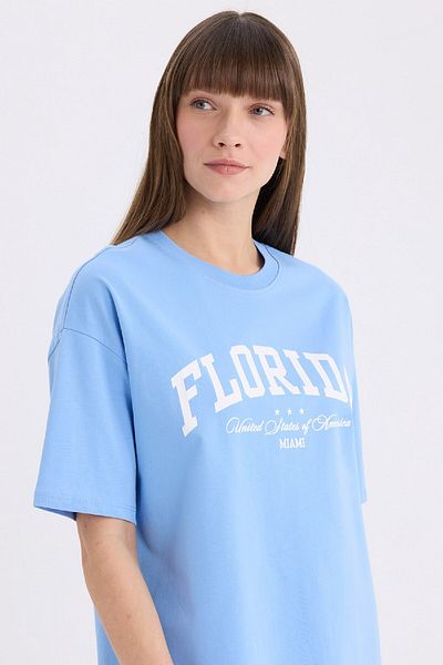 DeFacto Tricou cu mânecă scurtă imprimat cu guler de bicicletă, cu potrivire largă, E5056ax25sp