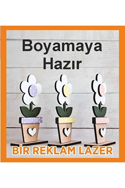BİR LAZER Spring Flowers Pot - Paintable 3 for School Activity
