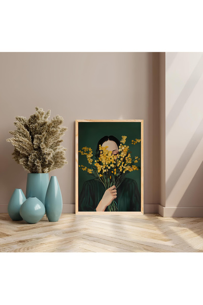 woodhomeworks Tek Bohem Salon Ofis Dekor Tablo Papatyalı Kız Ttk