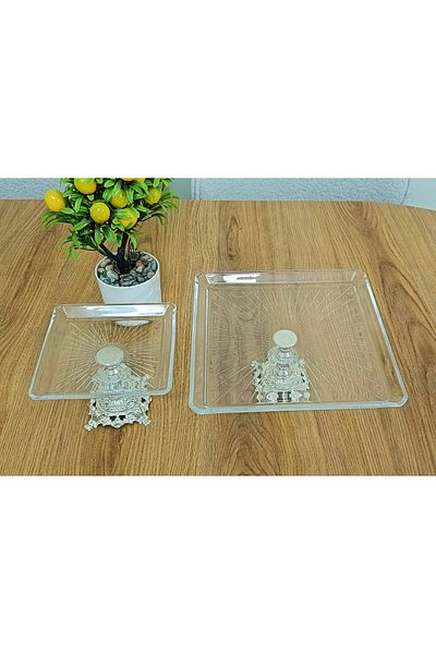 Elta Collection Pasabahce Silver 2 Li Square Cast Footed Cake Presentation Holder Cookie Holder