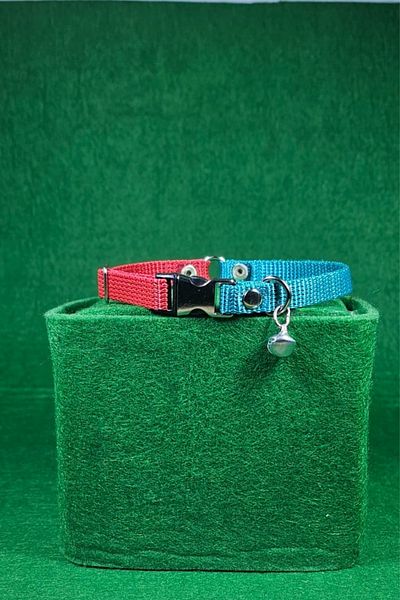 Pompiti Red-Turquoise Adjustable Cat Collar with Bell |   Stylish Neck Collar with Fan Color
