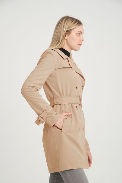 Soydan Güner Beige Double Breasted Short Trench Coat 3103