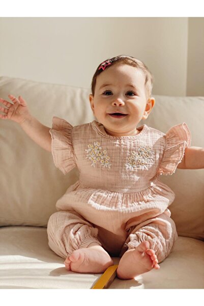 Cigit Ολόσωμη φόρμα Daisy Embroidered 0-3 Years Powder Pink