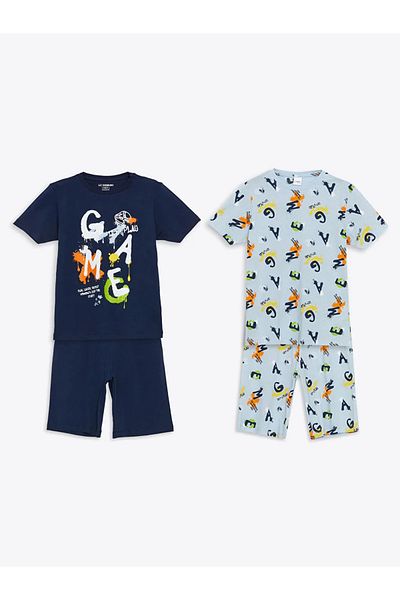 LC Waikiki Σετ πιτζάμες LCW Kids Navy Blue Crew Neck με αγορίστικο σορτς 2 τεμ