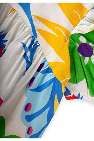 Cigit Ecru Patterned Poplin Jumpsuit for 2-7 Years