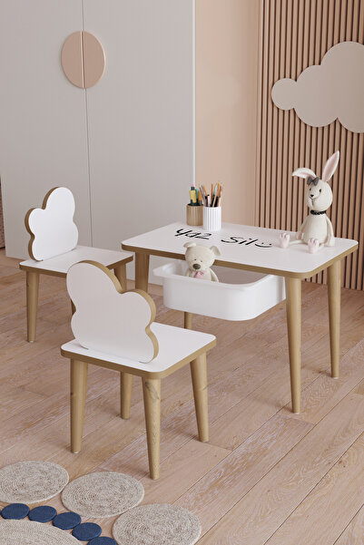 YüceerHome Masa Sandalye Çekmeceli Yaz Sil Oyun Etkinlik 1 Adet Masa 2 Adet S...