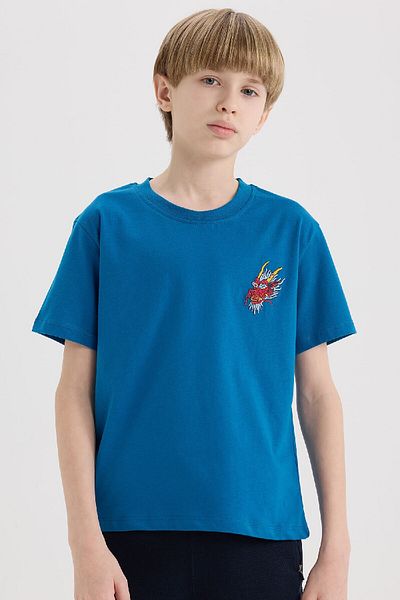 DeFacto Tricou cu mânecă scurtă brodat cu gât crew pentru băieți E0088A825SM
