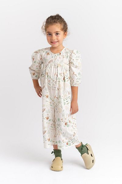 Cigit Patterned Ecru Poplin Jumpsuit for 2-7 Years