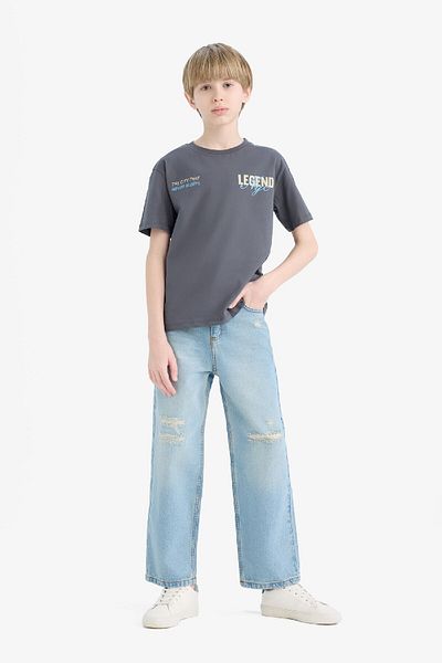 DeFacto Boy's Crew Neck Back Printed Short Sleeve T-Shirt E2840A825Sm