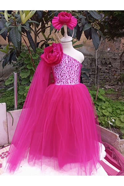 Niliya çocuk giyim Φούξια φόρεμα με ένα μανίκι, μοντέλο πριγκίπισσας με τριαν...