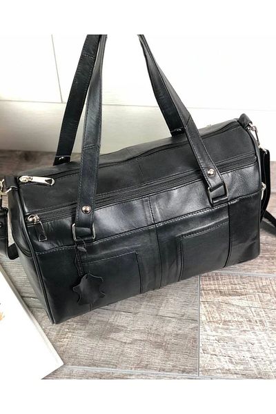 Deribag Geantă neagră mare din piele naturală cu curea de umăr și cruce 30*24*13 cm
