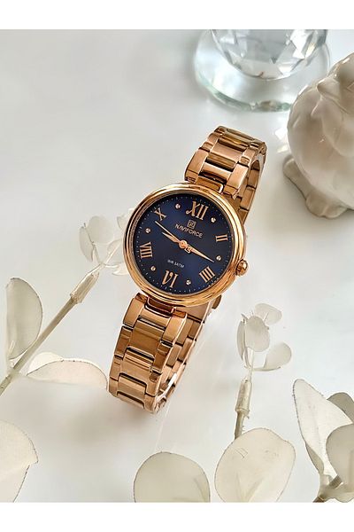 Forsining -Naviforce-(Rose Color) Women's Wristwatch with Navy Blue Inner Dial