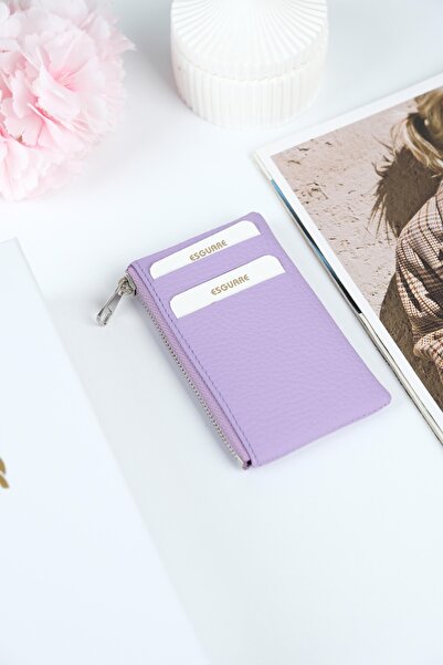 ESGUARE حامل بطاقات نسائي من الجلد الطبيعي باللون الأرجواني الفاتح