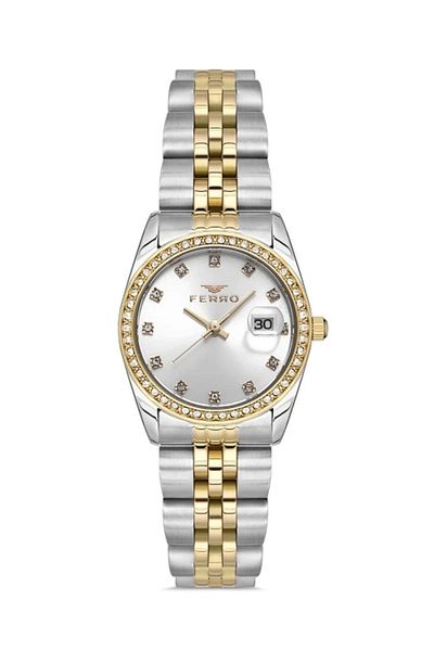 FERRO Silver/Yellow Steel Band Women's Wrist Watch Fl21450A-D