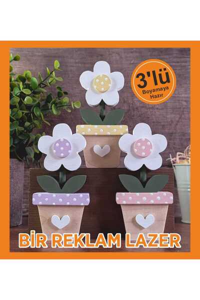 BİR LAZER Spring Flowers Pot - Paintable 3 for School Activity