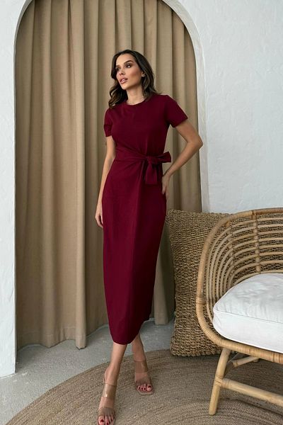 Sorridi Crew Neck Slitless Side Tie Modal Fabric Maxi Dress