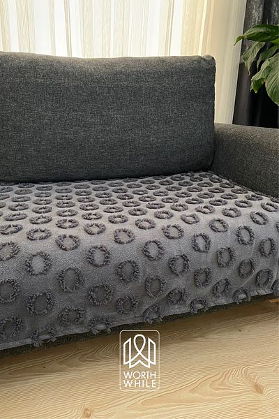 WorthWhile Husă pentru scaun cu buline din chenille antracit, 100x240 Protector moale și elegant pentru scaun