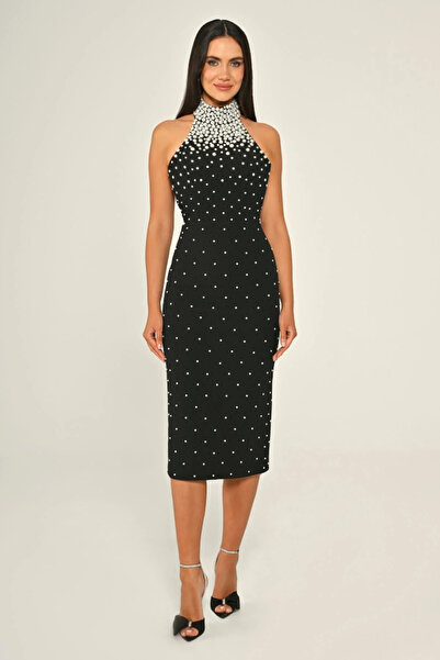 ALFABETA KADIN ABİYE İNCİLİ ŞIK MİDİ BOY ELBİSE