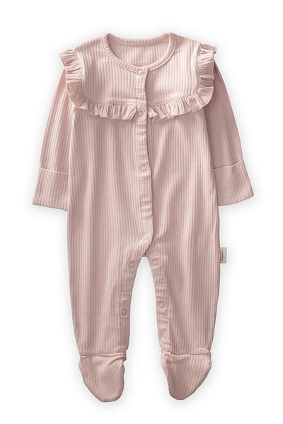 Cigit Robasi Frilly Footed Corded Jumpsuit 0-6 Months Powder Pink