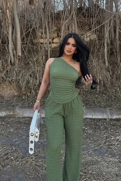 Sorridi Single Shoulder Seersucker Trousers 2 Piece Set
