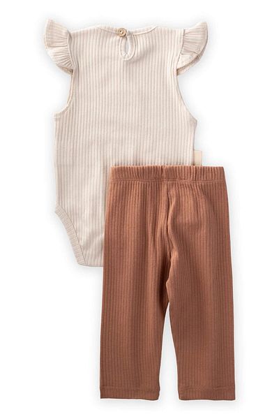 Cigit Label Detailed Ribbed Bodysuit 0-3 Years Light Beige