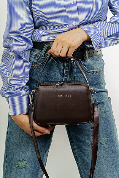 Sanmorris حقيبة يد وكتف نسائية أنيقة ومفصلة بسحاب وحزام متقاطع قابل للتعديل