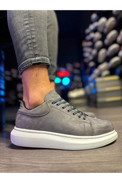 Knack High Sole Casual Shoe 044 Gray Suede (White Sole)