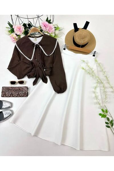 YILMAZBARMAZ Women's Princess Sleeve Shirt Skirt Suit