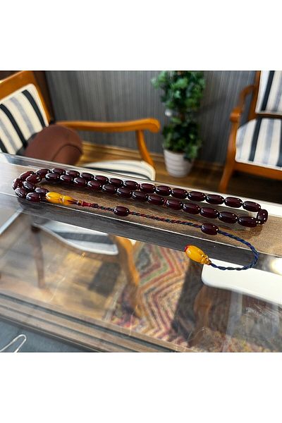 dergah tesbih Numan Ottoman High-end Muddaş Craftsmanship in Cherry Color - Collectable Clamping Amber