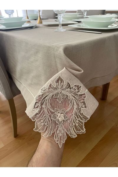 Zeren Home Laceless Dowry Living Room Tablecloth with French Lace and Pico Wrap Detail