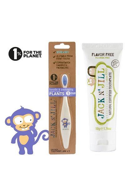 Jack N'Jill All Natural Dental Care Kit for Kids (Monkey Toothbrush + Unflavored Toothpaste 50g)