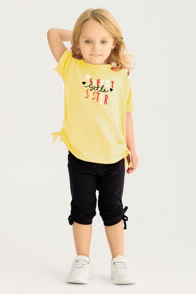 zepkids Set de colanți pentru fete, cu mânecă scurtă, cu decolteu, cu imprimeu Perfect Sister, de culoare galbenă