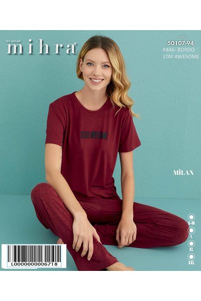 Mihra Set pijama cu mânecă scurtă Milan Lycra pentru femei 50107/94- 1 bucată