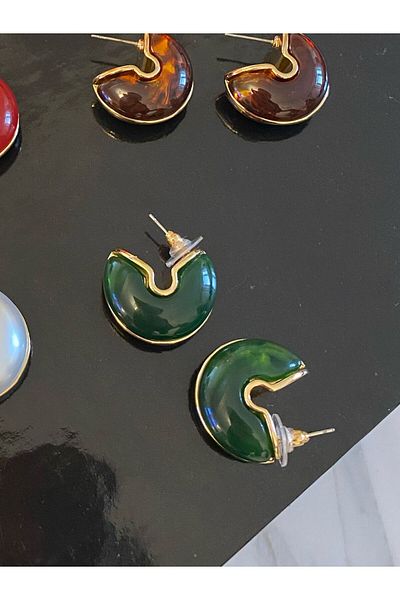 Niceboutique Design Gold Detail Enamel Half Hoop Earrings