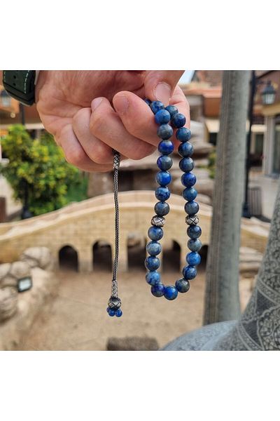 dergah tesbih Lapis Lazuli Rosary - Silver Kazaz and Knitted Design