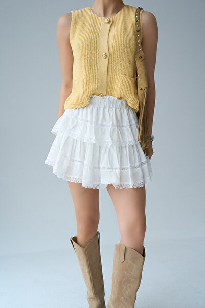 LOOSH Жіноча багатоярусна спідниця-міні-шорти екрю Fisto