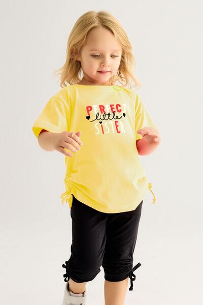 zepkids Set de colanți pentru fete, cu mânecă scurtă, cu decolteu, cu imprimeu Perfect Sister, de culoare galbenă