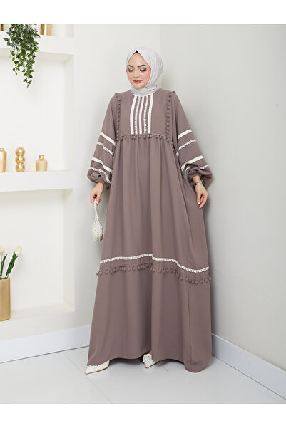 VOLT CLOTHİNG Women's Stripe Embroidered Wide Dress