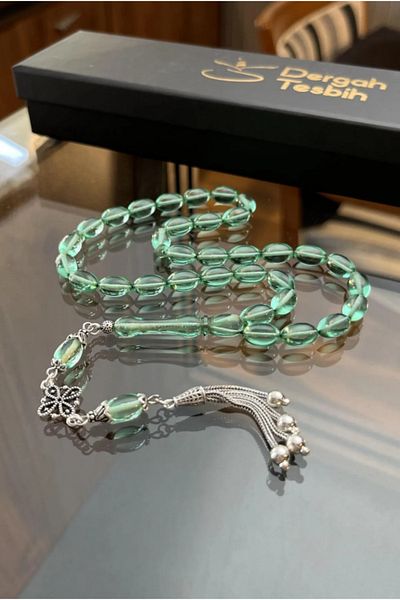 dergah tesbih Transparent Water Green Fire-I Amber Rosary