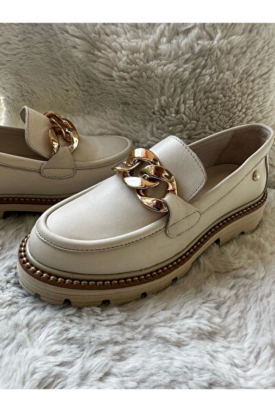 Mammamia 3690 Hakiki Deri Zincir Tokalı Kalın Topuklu Ortopedik Eva Taban Gün...