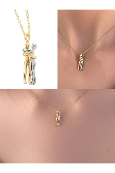 LUNİS LUXE Steel Hugging Couple Unisex Boxed Lover Necklace