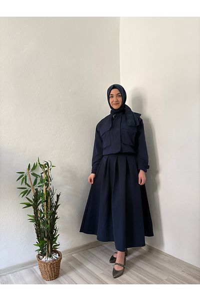 Marjita Hijab Gabardine Fabric Trench Zippered Jacket Skirt Set