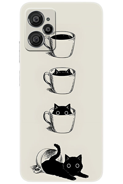 CASPER Via X30 / X30 PLUS Uyumlu Kılıf Desen Baskılı Silikon Kedi ve Kahve Çizimi