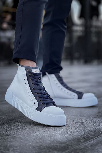 Joy Man J167 Blazer Lace-Up Zippered Orthopedic Sole Daily Skin Men's Sports Boots Cbt White/Anthracite
