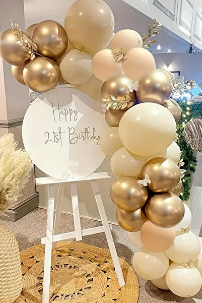 party world 20’li Krem – Beyaz – Krom Gold Balon Seti | Dekoratif Parti Balon...