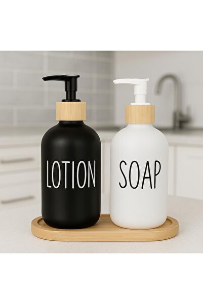 YAKUT prime 2-компонентен бамбуков стенд за течен сапун и лосион за лична коз...